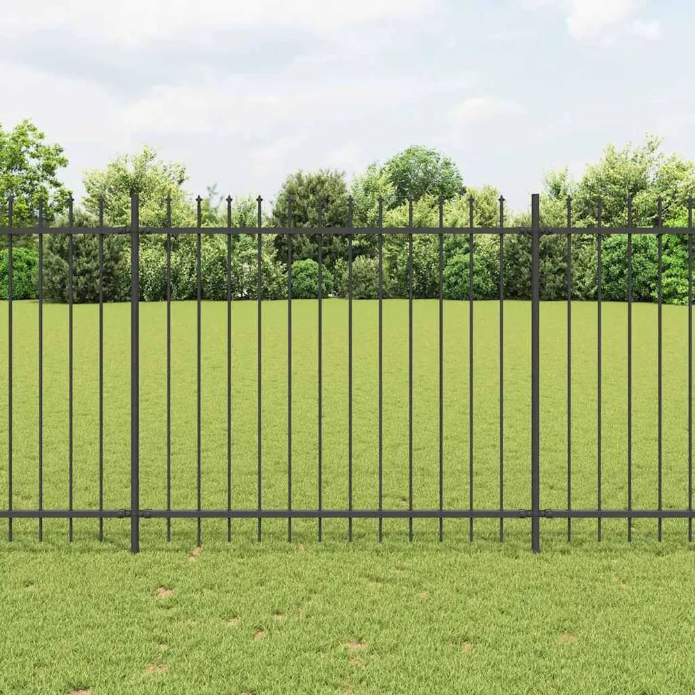 Tuinhek met speren bovenkant 10,2x1,5 m staal zwart