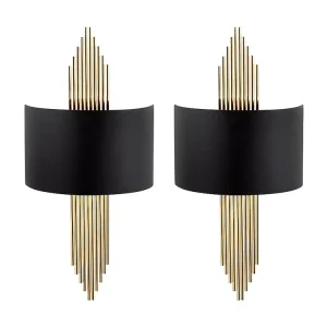 Set van 2 metalen wandlampen - L22 x H75 cm - Zwart en goudkleurig - SANGARIUS