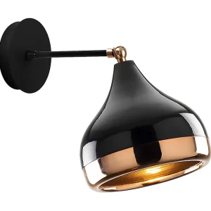 Wandlamp van metaal met verstelbare kap YILDO - D17 x H28 cm - Zwart en koperkleurig