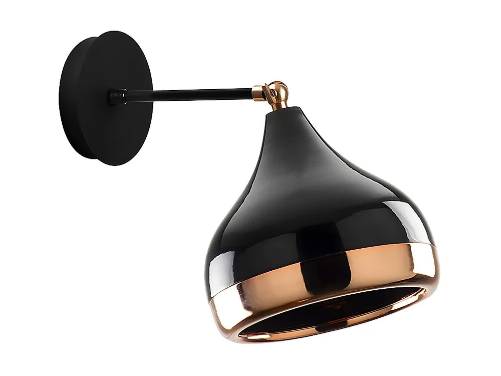Wandlamp van metaal met verstelbare kap YILDO - D17 x H28 cm - Zwart en koperkleurig