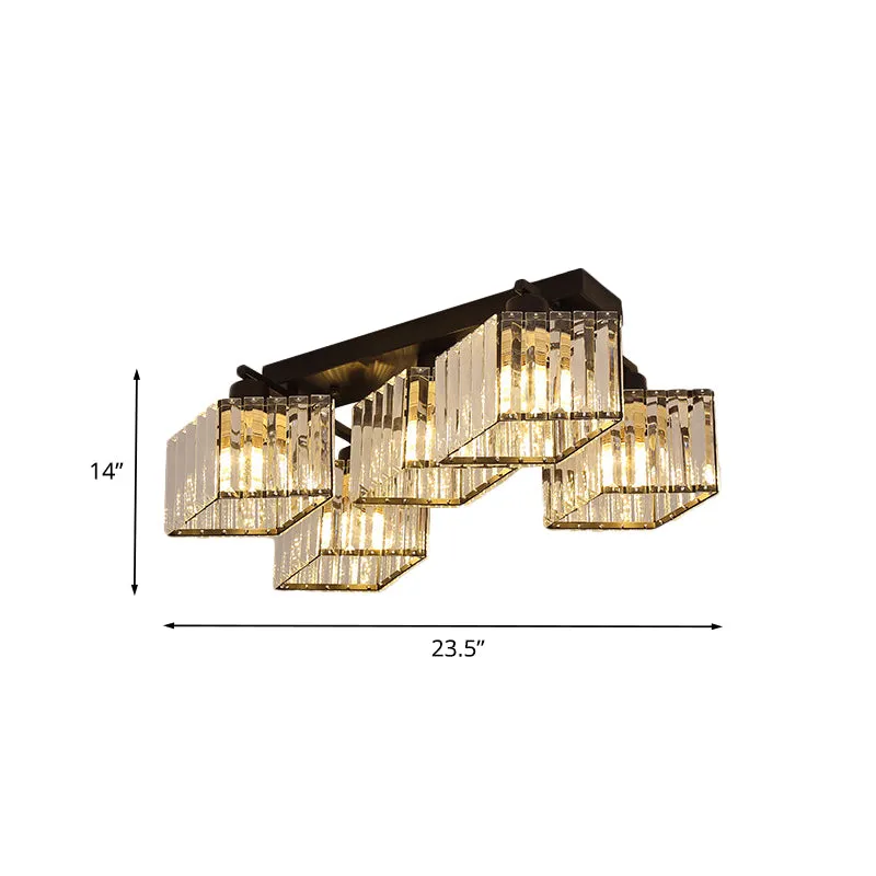 Zwarte 4/5-lamps inbouwkroonluchter moderne kristallen prisma parallellogram semi-gemonteerde verlichting met 365nm Golfle...