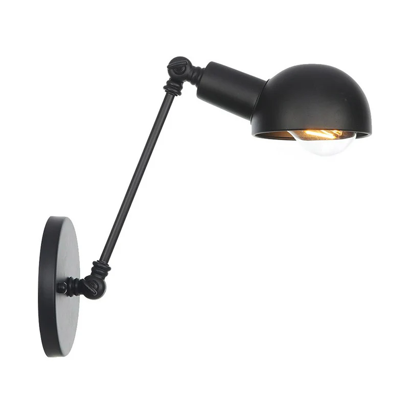 Zwarte Kom Draaibare Wandlamp Kit Vintage Ijzer 8"/19.5"+19.5" Ruim 1 Lamp Slaapkamer Wandmontage Leeslamp